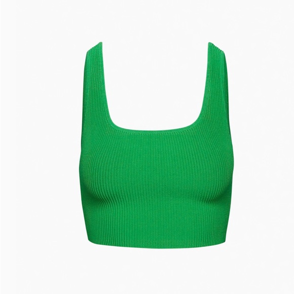 NWOT Aritzia Babaton Sculpt Knit Square Neck Tank Gloss Green - Picture 2 of 7